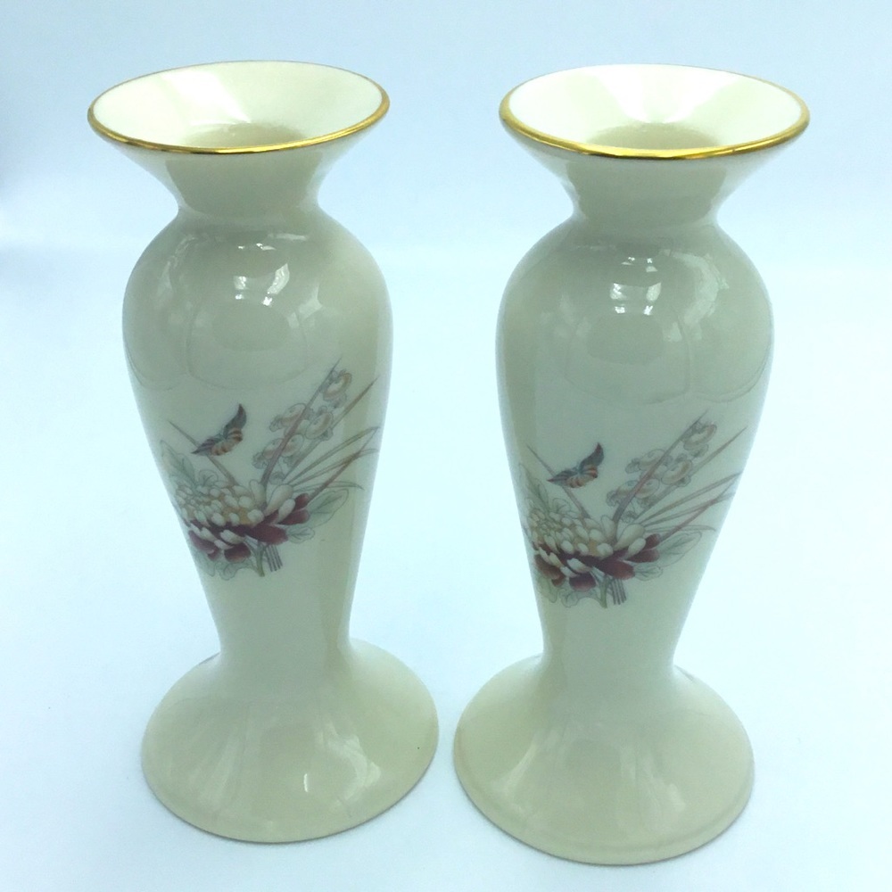 Lenox  Special Taper Candleholders with Brown Floral Design